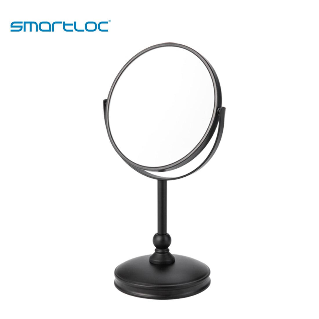 Espejo de maquillaje compacto giratorio de 2 caras, espejo redondo de doble cara para escritorio, con aumento de 5X, con de tocador: black