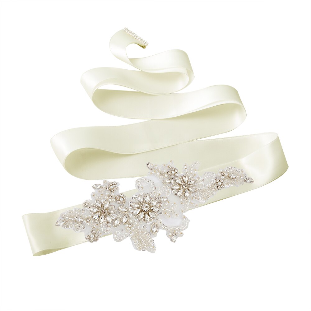 TRiXY S139 strass ceinture perles mariage ceinture argent diamant ceinture mariée ceinture mariage robe accessoire blanc brodé ceinture: off white