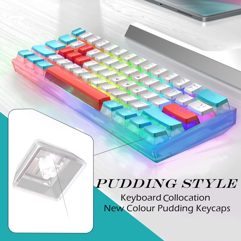 2022 Womier WK61 Ultra-Slim Gaming Mechanical Keyboard Swappable RGB 60% RGB Pudding Keycap Red Switch Crystalline Base