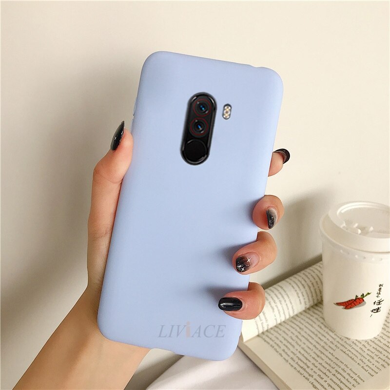 phone cases for xiaomi pocophone f1 candy color matte soft silicone tpu cases for poco phone f1 poko back cover fundas coque: purple