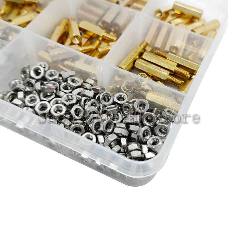 750Pcs/set M2 Brass Studs Pillars Standoff Spacers Screw Isolation Spacing Screw stud Stainless steel Screws Nut Washer Kit