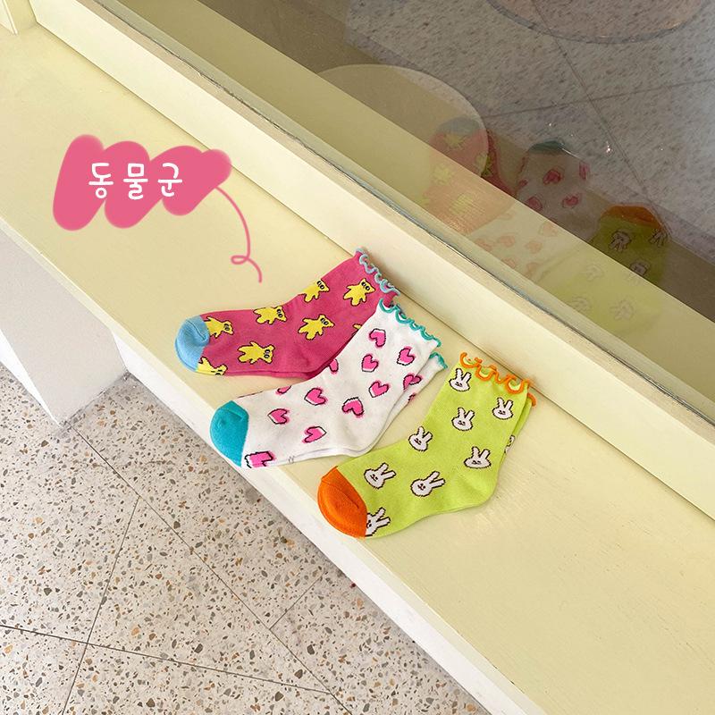 3 Paren/partij Meisjes Sokken Lente Bloem Fruit Animal Print Katoenen Baby Peuters Sokken Trendy Elastische Kinderen Zachte Prinses Sokken: 3pairs animal / S(1-3T)