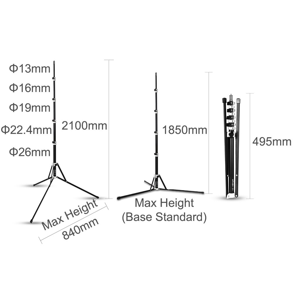 5 Section Collapsible 210cm Light Stand 6.9ft Metal Portable Foldable Tripod Outdoor Light Stand for Studio Flash Speedlide