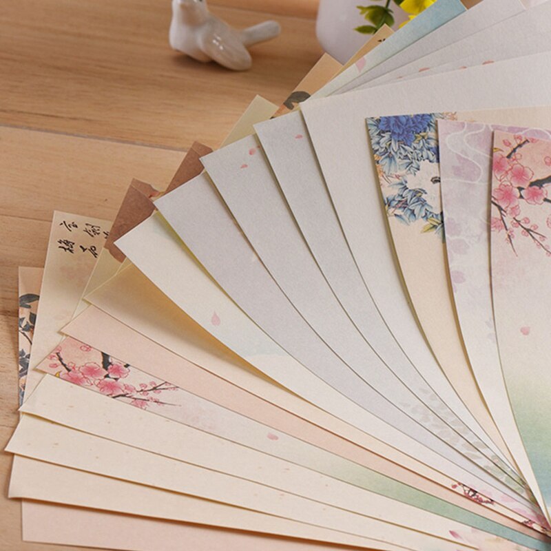 Sobres de estilo chino de 8 Uds., conjunto de letras de papel con decoración Vintage de flores para escribir, artículos de papelería para estudiantes, oficina y escuela
