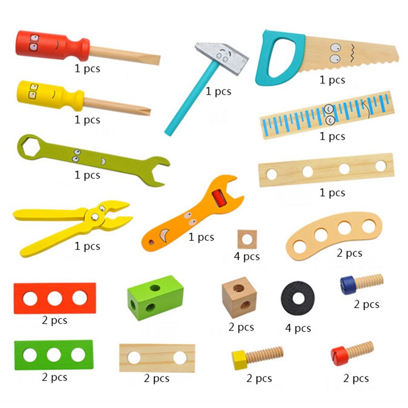 Houten Toolbox Speelgoed Set Kinderen Moer Demontage Schroef Montage Simulatie Reparatie Timmerman Gereedschap Jongen