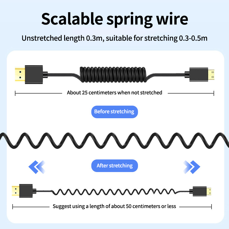 Cable de datos de resorte Compatible con Mini HDMI 8K HD/Micro HDMI para cámara DSLR, estabilizador, Monitor, accesorios de estudio fotográfico