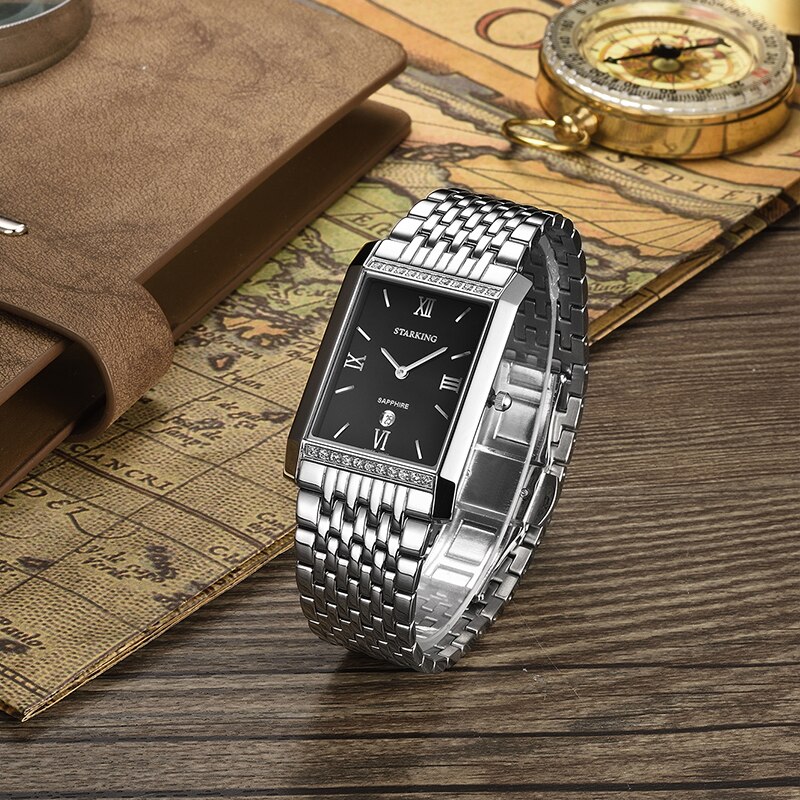 Starking heren quartz analoge horloges casual rechthoekige roestvrijstalen waterdichte horloges  bm0778