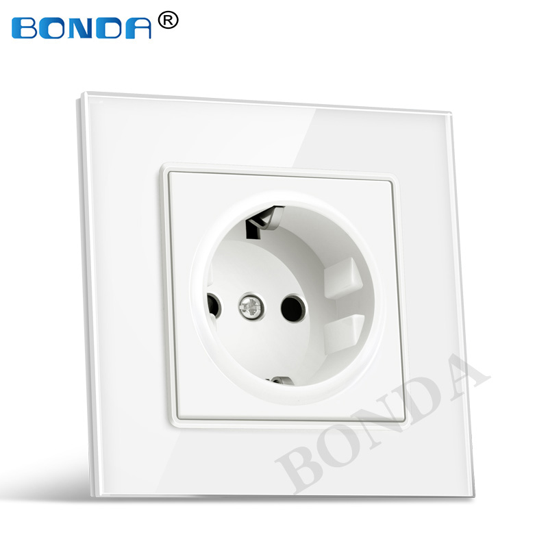 EU wall socket export method German standard tempered glass and plastic panel socket round 16A 2 hole power socket AC220-250