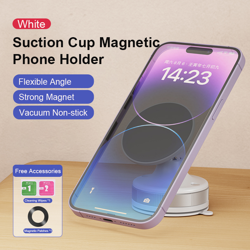 Ventouse sous vide pour support de téléphone de voiture, rotation à 2025 °, support de smartphone magnétique N52, support de bain pour iPhone 16, 15, 14, , 360: WHITE