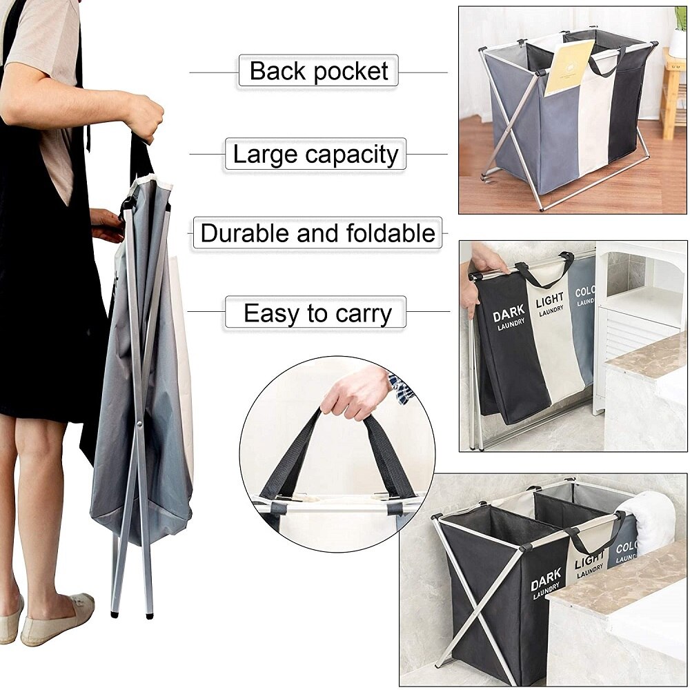 X-shape Foldable Dirty Laundry Basket Organizer For Dirty Clothes Three Grid Home Laundry Hamper Sorter Laundry Basket Large