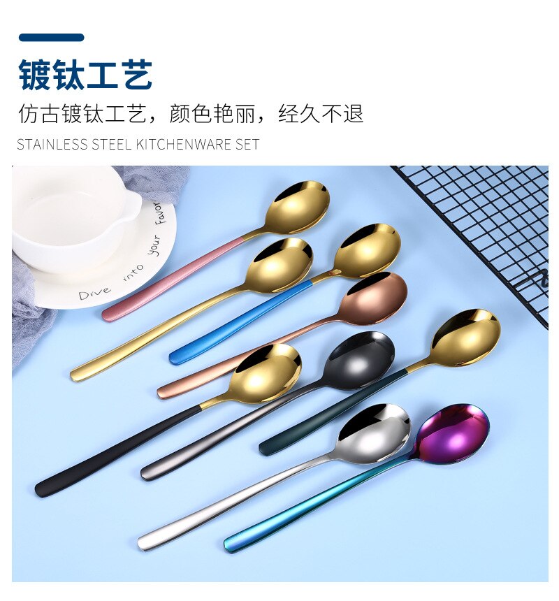 304 Stainless Steel Korean Spoon Long Handle Spoon Dessert Spoon Stirring Spoon Household Eating Soup Spoon Tableware