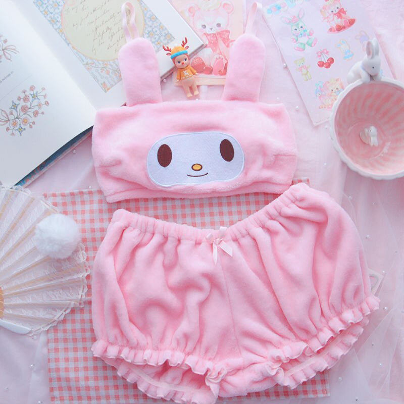 Velvet Pajamas for Teenagers Adorable Pink Home Clothing Two Piece Autumn Winter Cute Underwear Women Kawaii Pyjamas Pj Shorts: mei / M