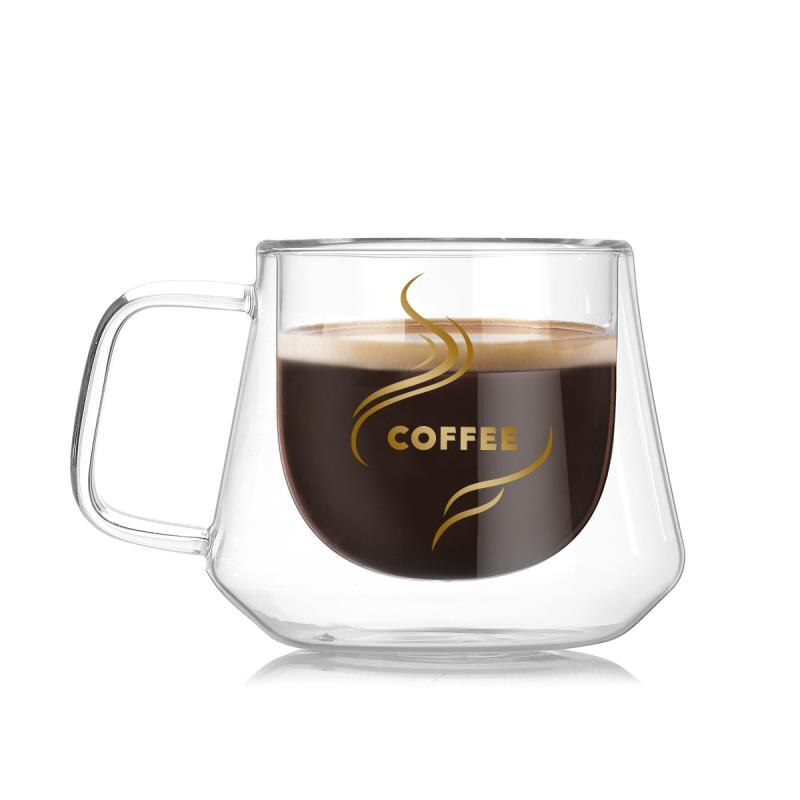 Tazas de café dobles de 200ml con las tazas con asa para beber aislamiento doble pared taza de té de cristal taza para la leche