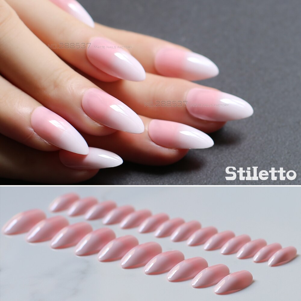 Jelly naakt wit gradiënt doodskist nep nagels stiletto nagels mooie roze medium natuur Valse nagels Volledige Nail end product 24 stuks