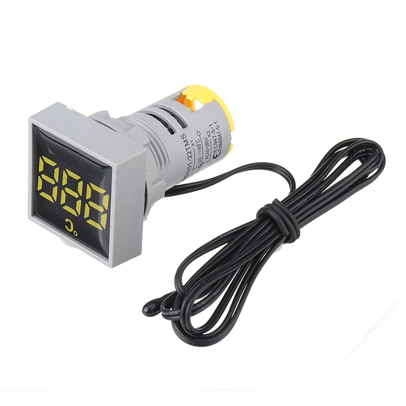 Mini Crystal Film Square LED Digital Thermometer Signal Light AC 50-380V 220V Temperature Meter Indicator -20-200 1m Sensor: Yellow