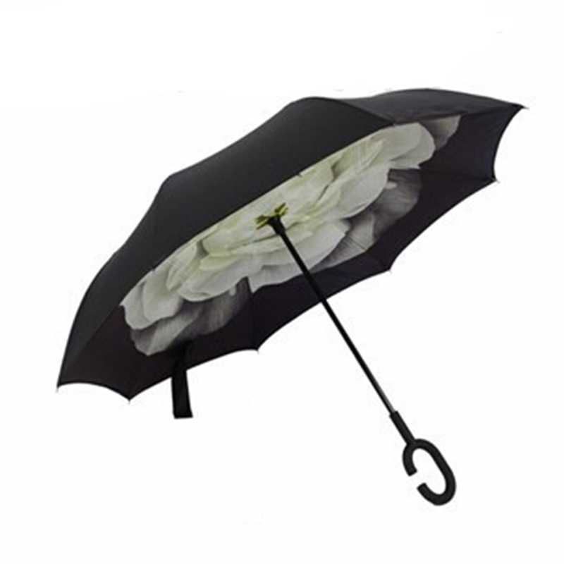 Vindtæt omvendt foldning dobbeltlag omvendt paraply selv stå ud og ud regn beskyttelse c-hook hænder til kvinder børn: 4