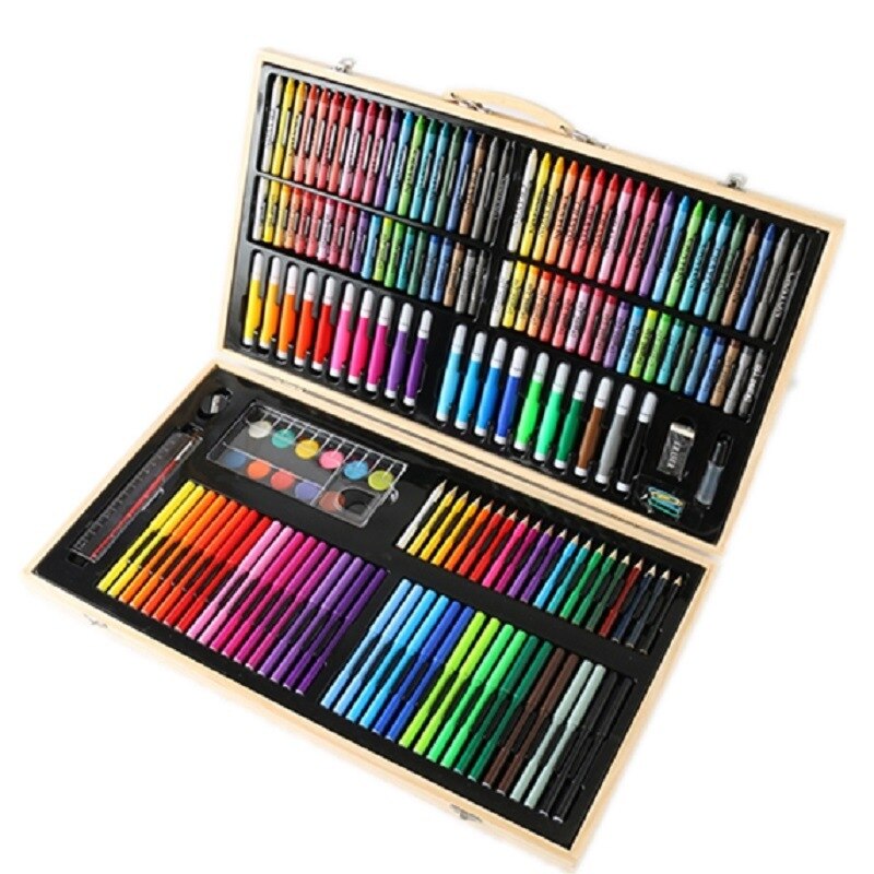 180pcs Children's painting pencils Wooden box Set Watercolor Crayon Art Set Primary school watercolor Supplies