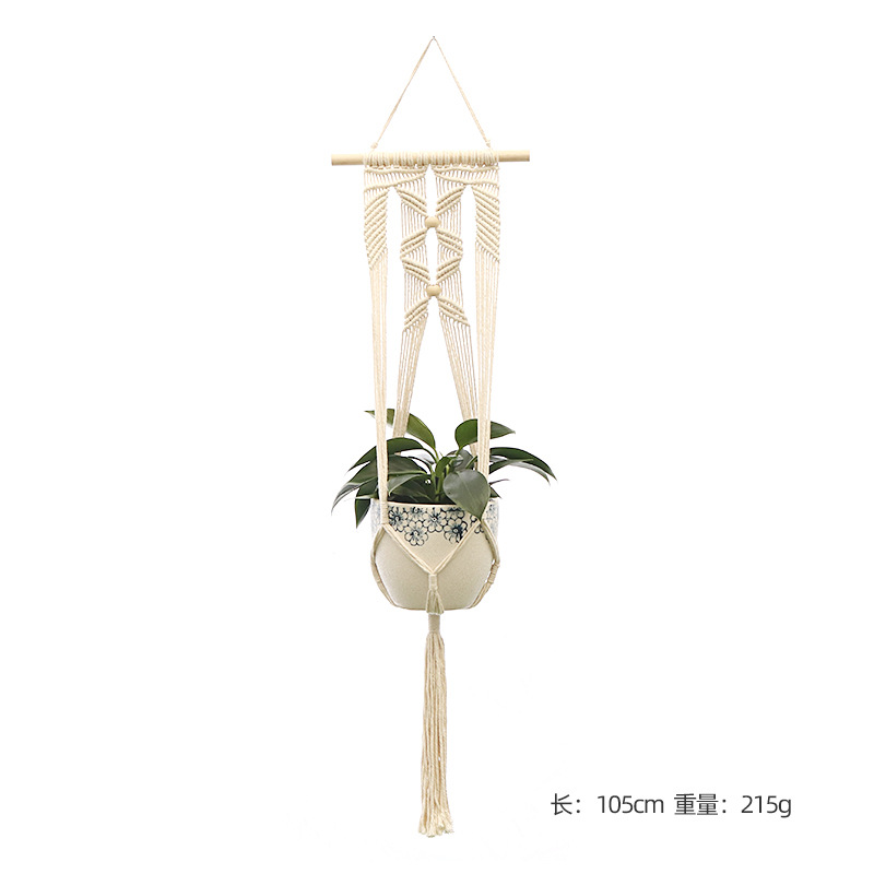 Hangende plant handgemaakte macrame plantenhanger bloempot plantenbak hanger muur decor binnenplaats tuin hangende plantenbak hangende mand: Rood