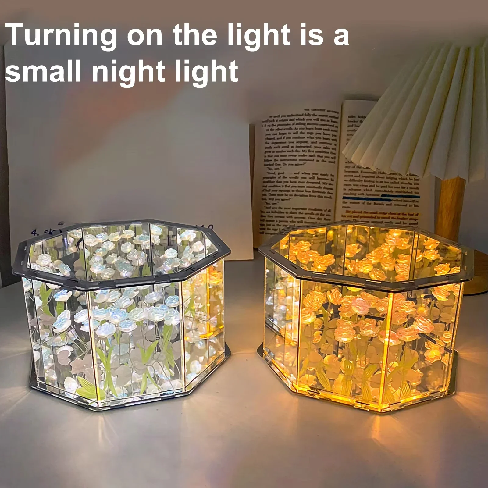 Diy tulipan nattlampe led dekorativ blomsternattlampe magisk kube bordlampe og speil til bilpynt jul
