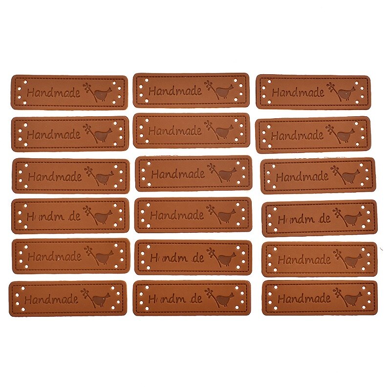 50 stuks handgemaakte pu-leren labels met vogelnaaimachinereliëflabel, diy-vlaglabels voor kleding, naaiaccessoires: 01