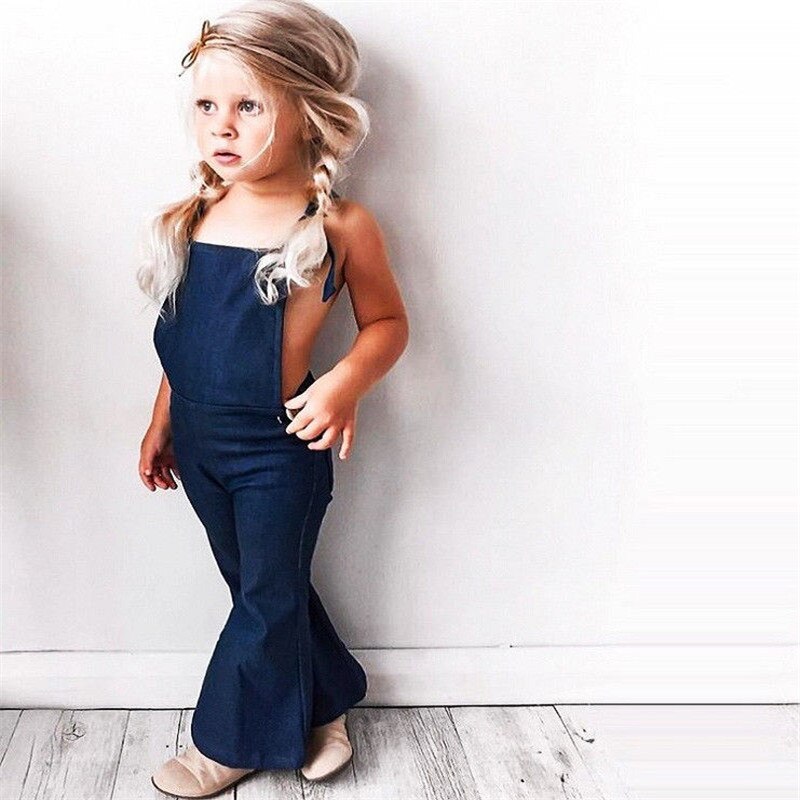 Mono vaquero sin mangas con tirantes y espalda descubierta para niña pequeña, pantalones con fondo de campana, ropa de verano,: 4 años