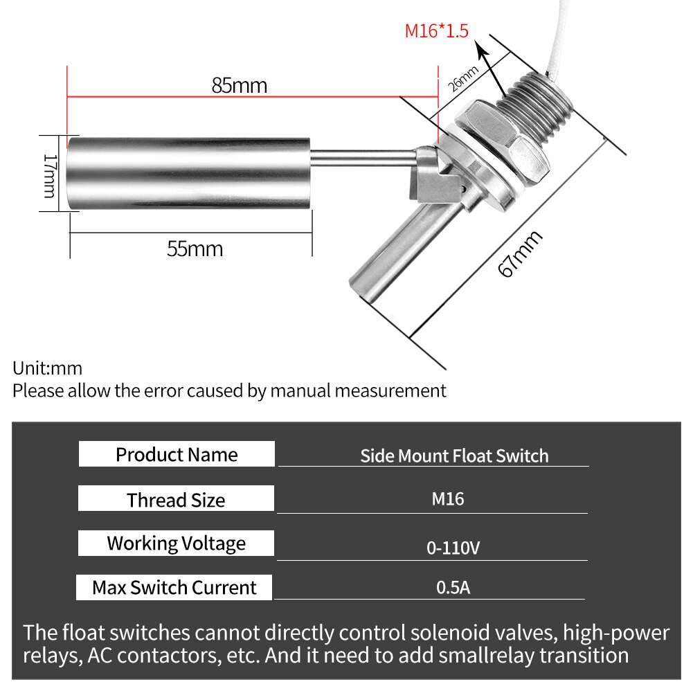 SUS304 Stainless Steel Water Float Switch Level Switch Level Sensor Homoeothermy M16 Thread for Humidifiers Towers Kitchen 220V