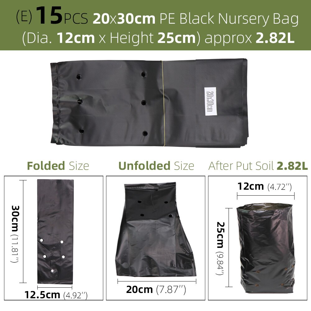 Sacs de pépinière en plastique PE, sacs de culture de plantes, Pots de semis avec trous respirants pour Fruits, légumes, fleurs, fournitures de jardin: E-15PCS