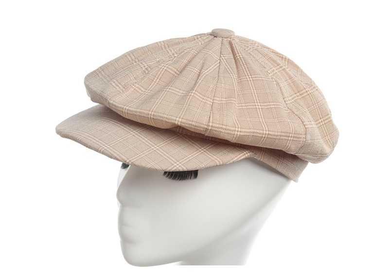 Octagonal cap Cotton and linen Octagonal cap for lady Autumn Winter Unisex lattices line elegance Newsboy cap: Champagne color