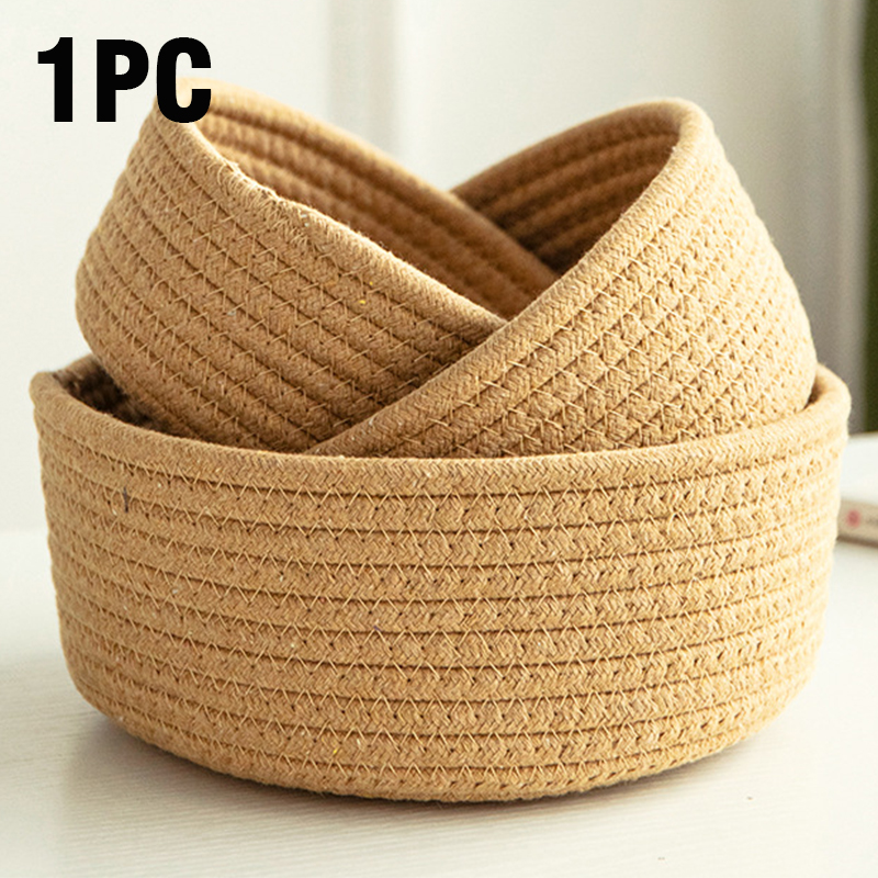 Panier de rangement tissé en fil de coton, boîte de rangement de bijoux de bureau, petit panier télécommandé, conteneur de finition de cosmétiques: XL / Bleu