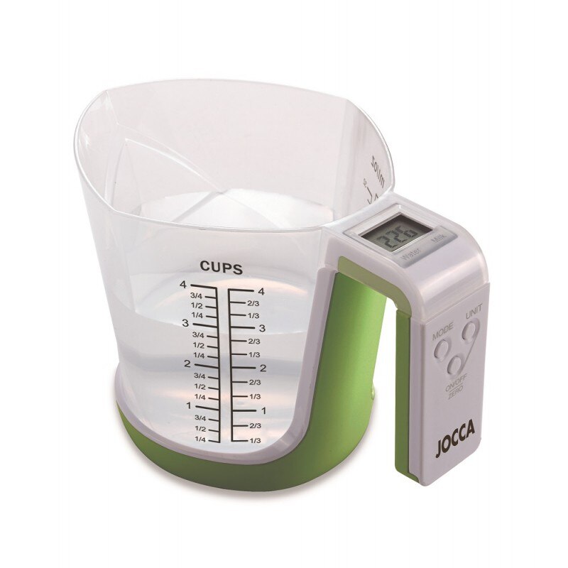 BÁSCULA CON JARRA MEDIDORA JOCCA. TAZA DE ESCALA MEDICIÓN CON PANTALLA. JARRA COCINA. BALANZA ALIMENTOS Y LÍQUIDOS. PESO COMIDA.