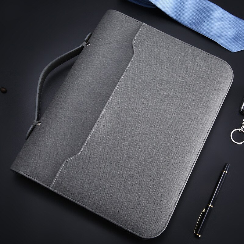 A4 Padfolio Datei Schrank Ordner Luxus Bindemittel Fichario Organizer Halfter Geschäft Ringe Manager Aktentasche Reißverschluss Spirale Notizbuch: grau