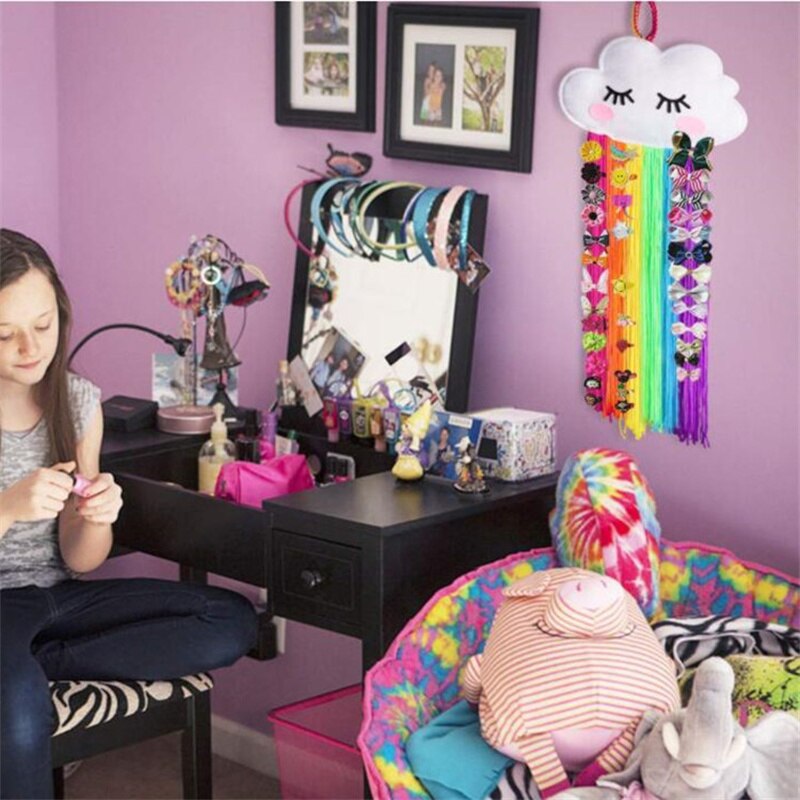 Cute Unicorn Storage Hanging Wall Headwear Hairpin Storage Organizing Strip Rainbow Cloud Hair Clip Hairband Organiz Home Decor