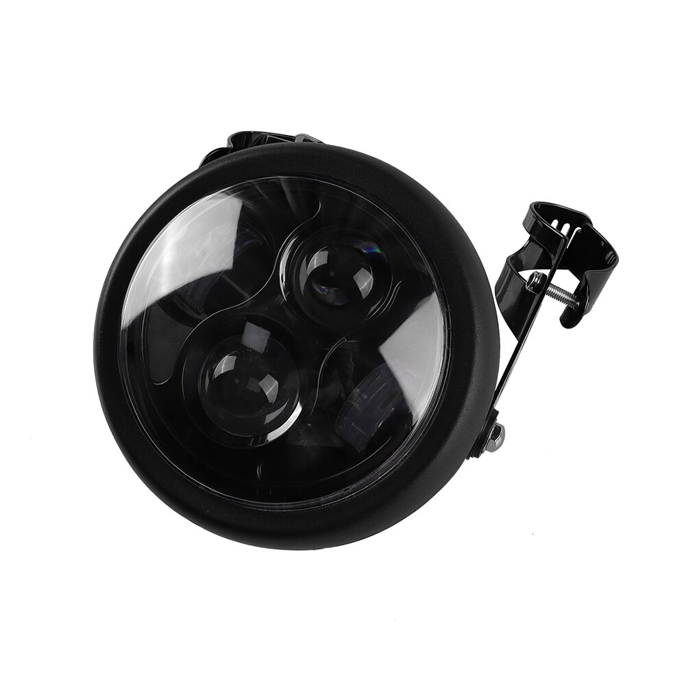 Phare LED rond de moto avec support, 5.75 pouces, universel pour Chopper Cafe Racer Bobber 30W, phare rétro 12V Halo blanc
