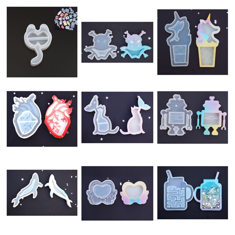 Siliconen mal voor sieraden van hars, siliconen mal voor het maken van sieraden, kat, paard, walvis, dier, schattig, doe-het-zelf sieradengereedschap,  , 2 stuks