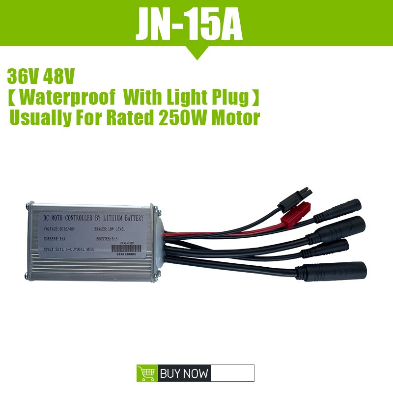 Ebike JN 15A Controller 36V/48V 250W Brushless Hub Motor 6 Mosfet With Light SM Julet Waterproof Plug Electric bike Accessorice: 15A WP
