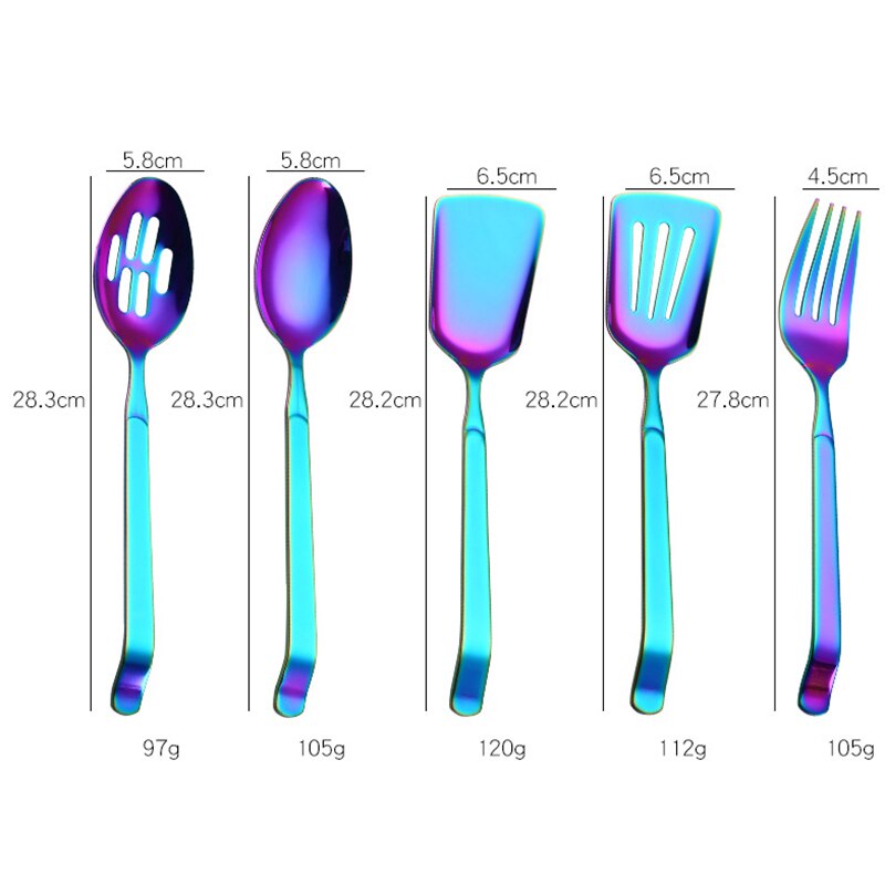 Rainbow Cookware Set Kitchen Accessories Stainless Steel Public Buffet Serving Spoons Fork Turner Colander Kitchenware