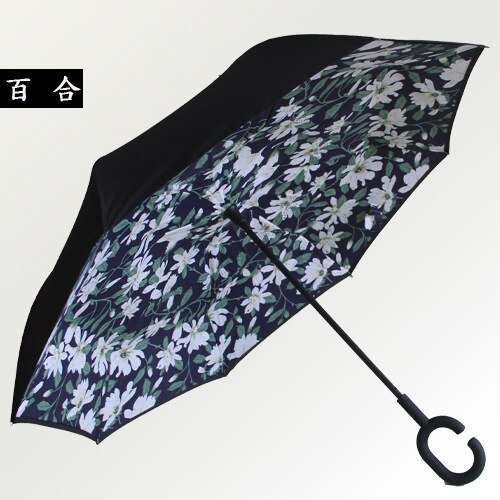 Gancho C, a prueba de viento paraguas inversa vástago largo invertida doble capa soporte autónomo protección contra la lluvia paraguas de la gota: Verde claro