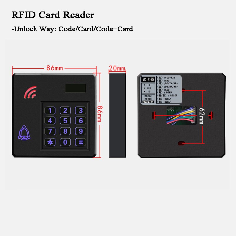 Zewnętrzny otwieracz bramy zamek RFID zestaw kontroli dostępu 125KHz/13.56MHz ID/IC czytnik kod/klawiatura/dzwonek WG34/26 wyjście zamek drzwi