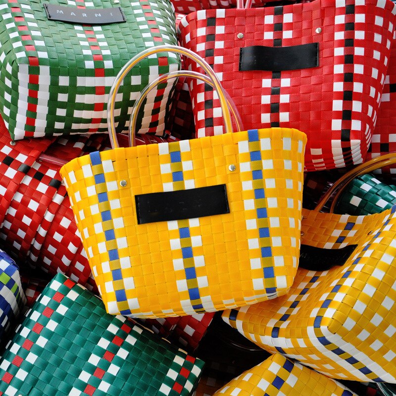 Wicker Basket Top-handle Bags Women Straw Rattan Woven Beach Handbag Totes For Female Leisure Shopping Bag