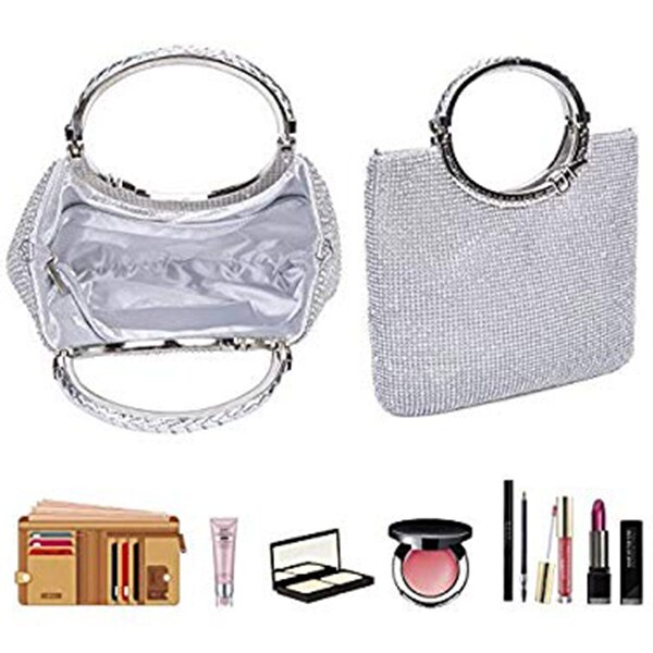 -sac à main femme strass + satin sac sacs de soirée pochette de mariage sac à main (argent)