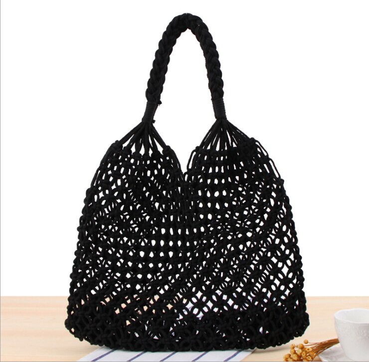 Fruit Shopping Bag Storage Ultra Reusable Grocery Bags Tote Canvas Net Fabric Bag Shopping Bag: Black