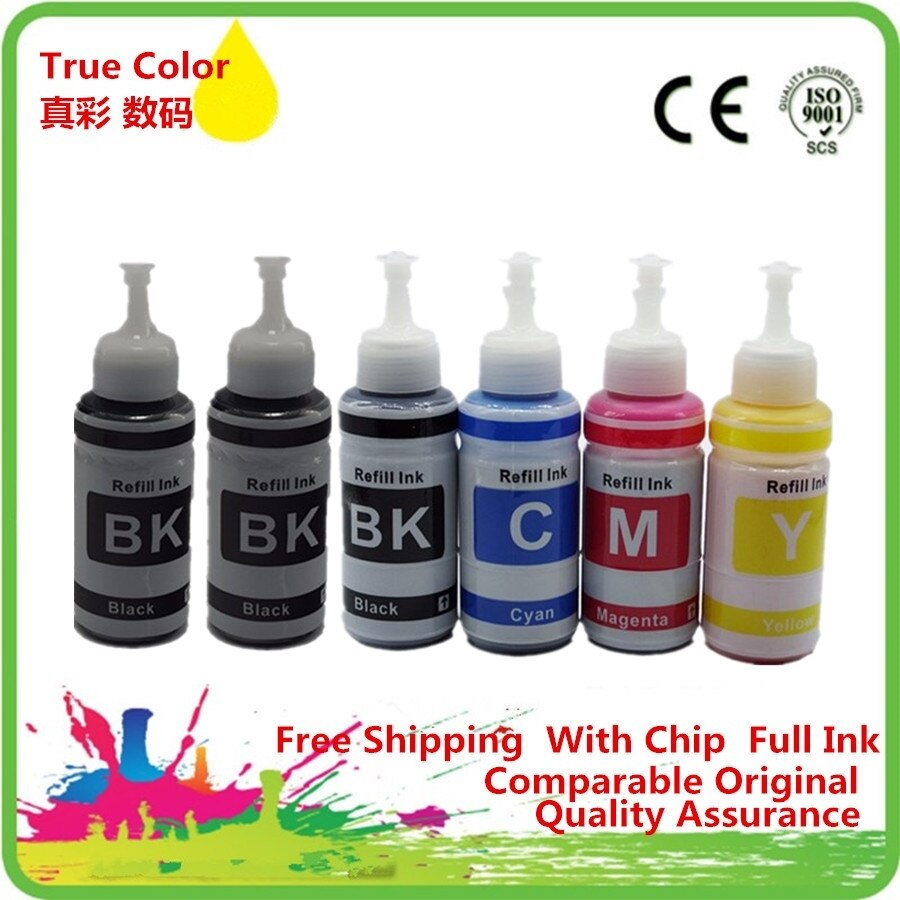 Refill Dye Ink Kit For Epson L800 L801 Printing Inkjet Printer No. T6731/2/3/4/5/6 Use For Refillable Cartridge Ciss: 1SET 2BK 6x70ml