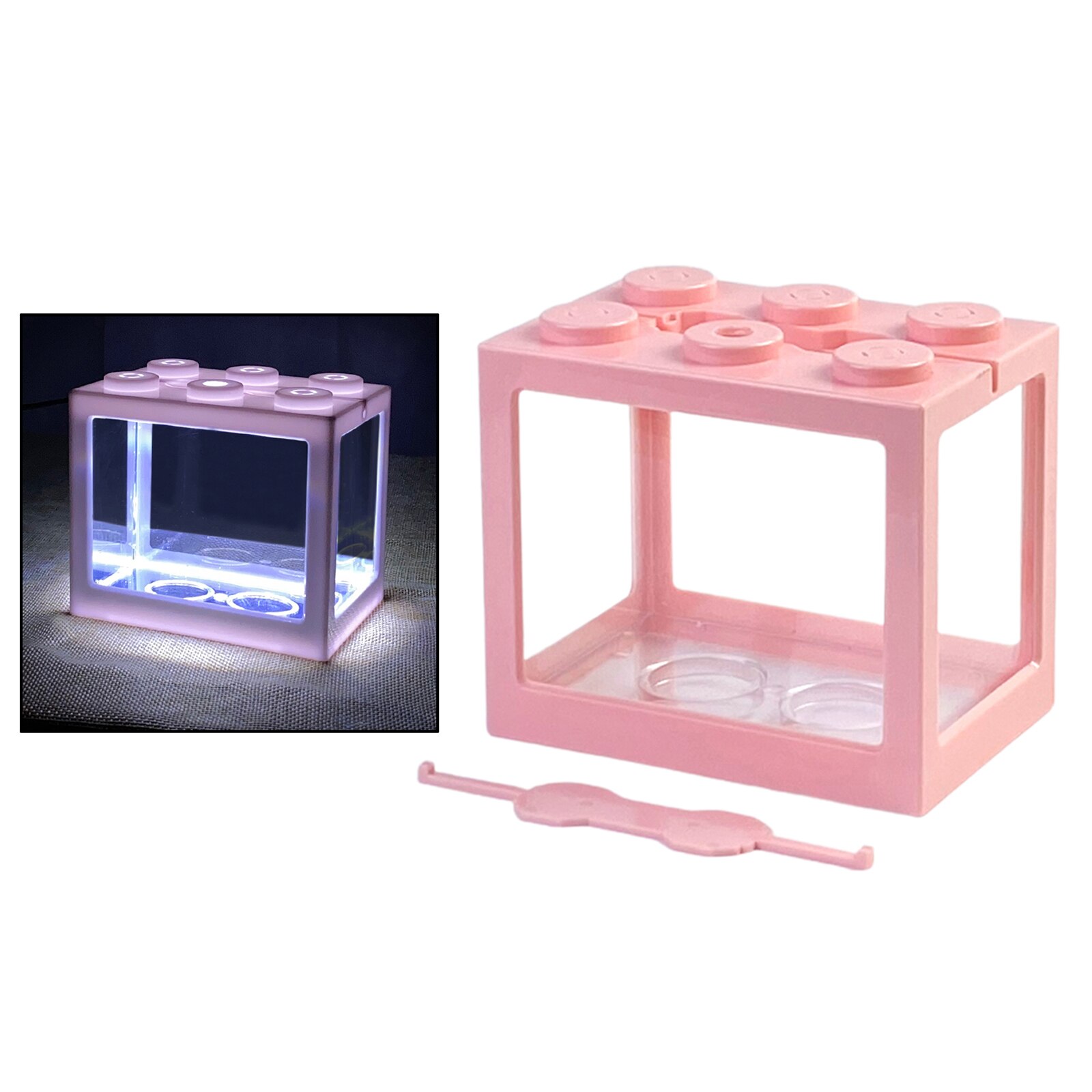 Mini Aquarium USB Fish Tank With LED Lamp Light Betta Fish Fighting Box: Pink