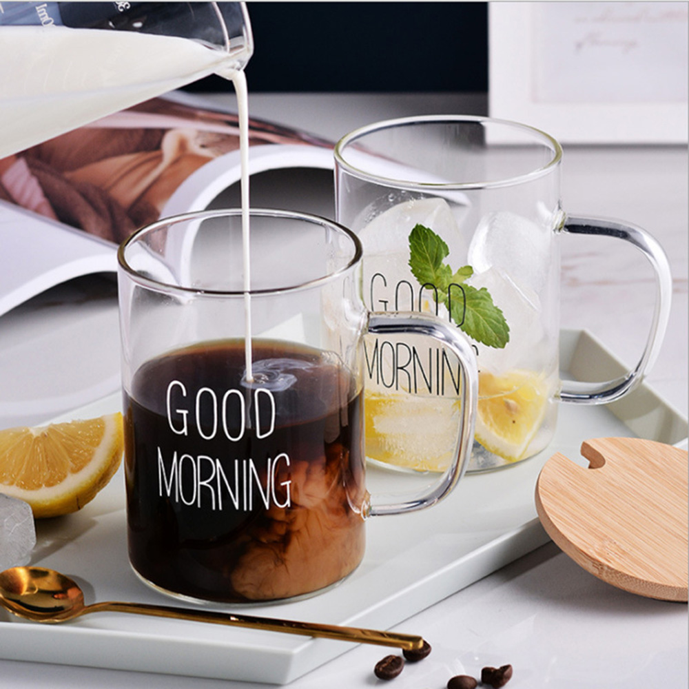Goedemorgen glazen mok koffie melk ontbijt beker beker met handvat transparant drinkgerei huishoudelijk cadeau voor kinderen set