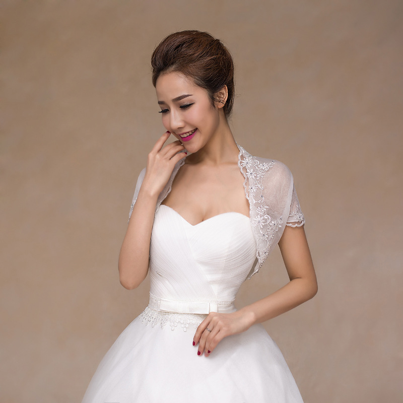 Lente Zomer Mode Bruids Jassen Ivory Bruiloft Jas Goedkope Lace Jas Sjaal Voor Avond Prom Dress