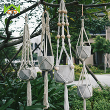 WCIC 90cm Geknoopt Macrame Plant Hanger Vintage Katoen Linnen Bloempot Mand Lifting Touw Pannenlap Tuin Gereedschap Opknoping mand