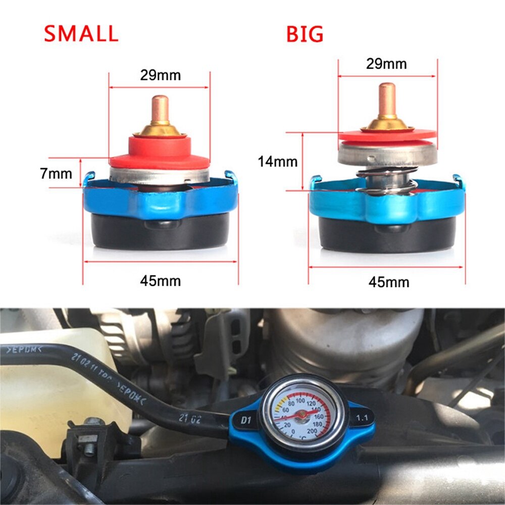 Calibrador termostático para coche, tapa de radiador, cubierta de tanque, medidor de temperatura del agua, utilidad, barra de seguridad, cabezal pequeño/grande, 0,9 Bar/1,1 Bar/1,3 Bar
