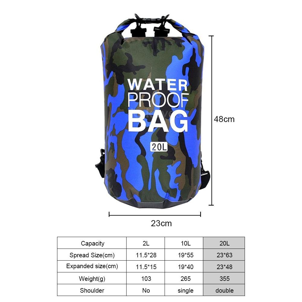 2/10/20l svømmetaske udendørs camouflage vandtæt bærbar rafting dykning tørpose sæk pvc taske til river trekking rafting