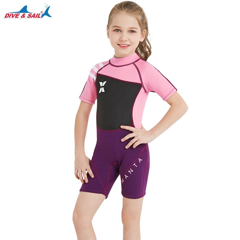 Dykker- og sejlpiger 2.5mm korte ærmer dykkerdragter rashguards børn neopren våddragter i ét stykke surfing triathlon snorkel bodysuit