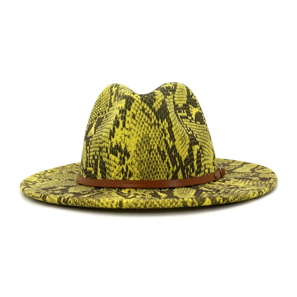 Autumn Winter Snakeskin pattern Fedora Top Jazz Hats Wide Brim Fedora Hats for Woman: 6